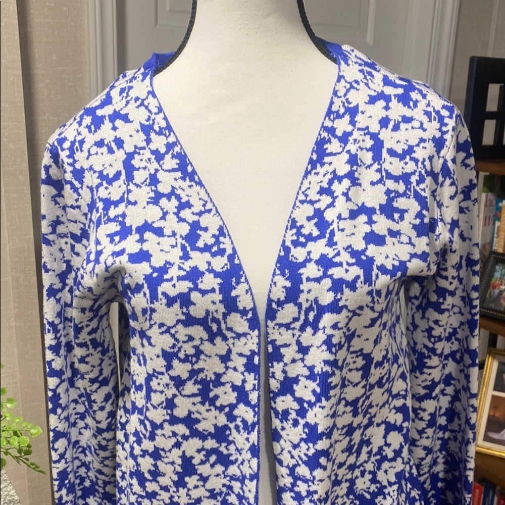 Nina Leonard Blue and White Cardigan